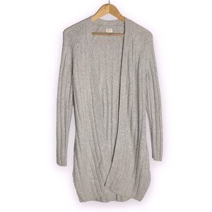 A New Day Light Heather Grey Long Open Draped Cardigan XSmall
